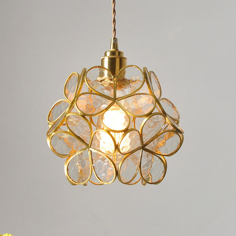 Contemporary Nordic Flower Copper Glass 1-Light Pendant Light For Living Room