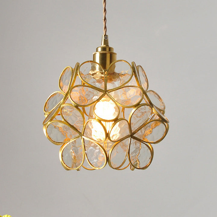 Contemporary Nordic Flower Copper Glass 1-Light Pendant Light For Living Room
