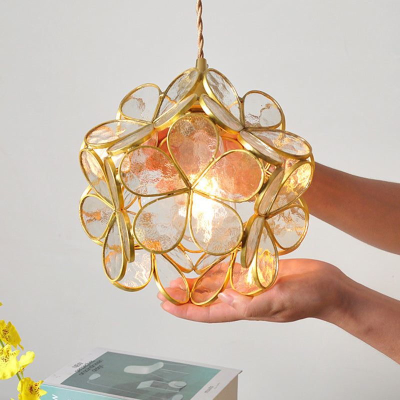 Contemporary Nordic Flower Copper Glass 1-Light Pendant Light For Living Room