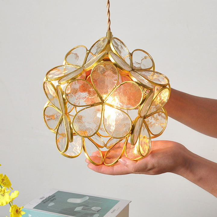 Contemporary Nordic Flower Copper Glass 1-Light Pendant Light For Living Room