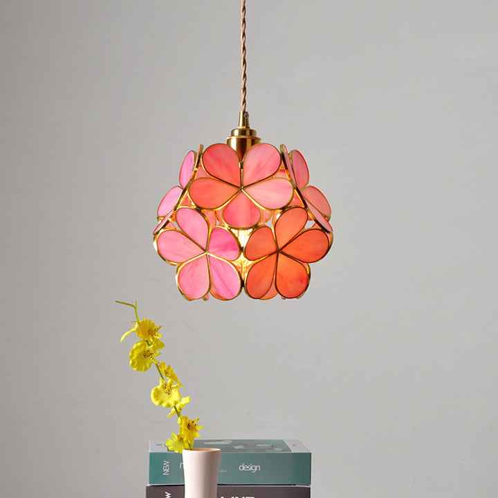 Contemporary Nordic Flower Copper Glass 1-Light Pendant Light For Living Room