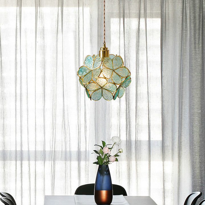 Contemporary Nordic Flower Copper Glass 1-Light Pendant Light For Living Room