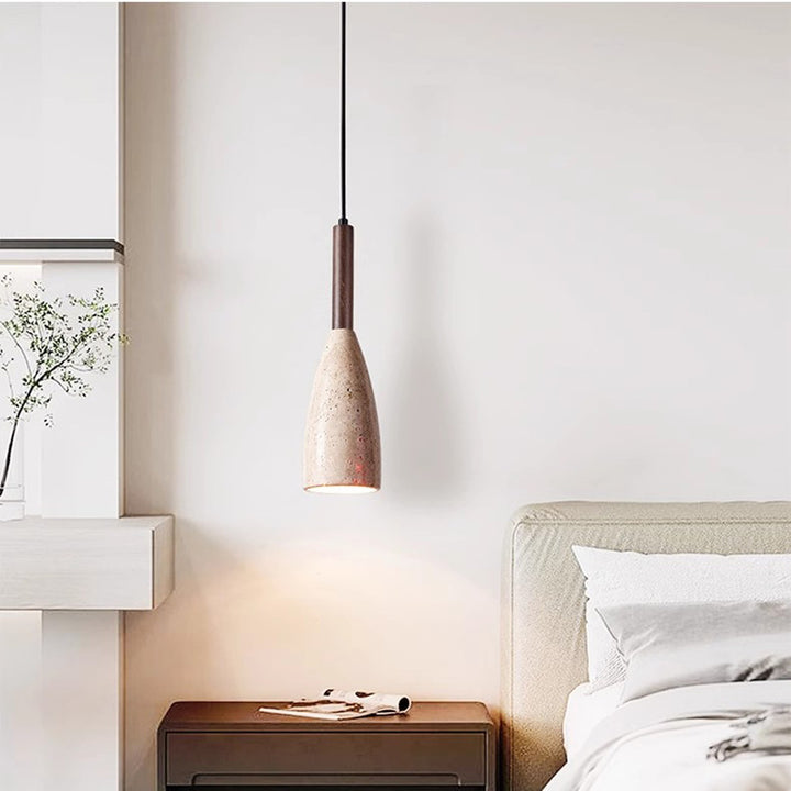 Lámpara colgante de 1 luz de columna tradicional japonesa de madera y piedra para sala de estar 