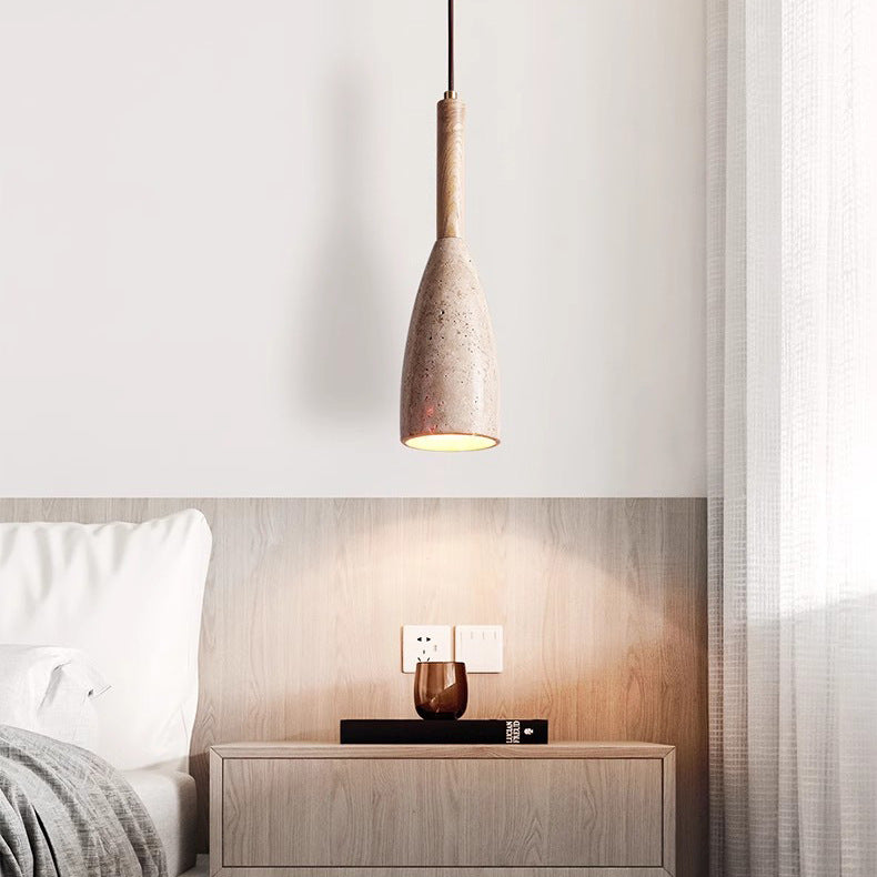 Lámpara colgante de 1 luz de columna tradicional japonesa de madera y piedra para sala de estar 