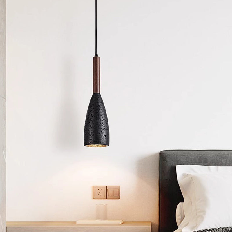 Lámpara colgante de 1 luz de columna tradicional japonesa de madera y piedra para sala de estar 