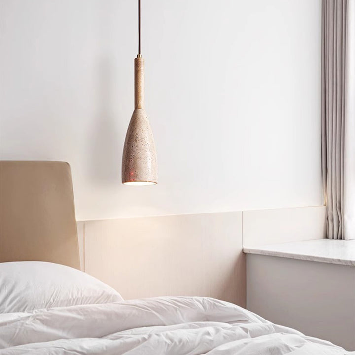 Lámpara colgante de 1 luz de columna tradicional japonesa de madera y piedra para sala de estar 