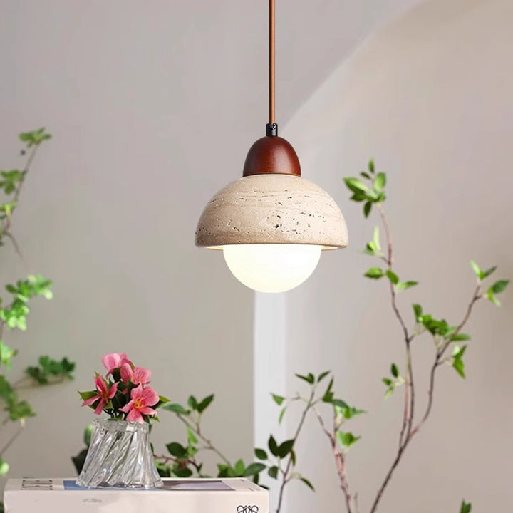 Globe chinois traditionnel en bois et pierre à 1 lumière pour salon 