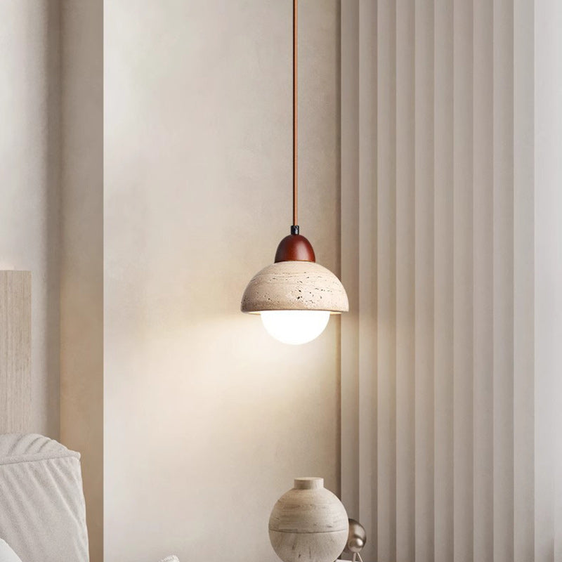 Traditionelle chinesische Globus Holz Stein 1-Licht Pendelleuchte für Wohnzimmer 