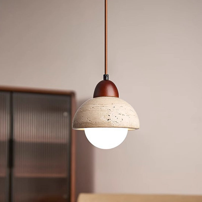 Globe chinois traditionnel en bois et pierre à 1 lumière pour salon 