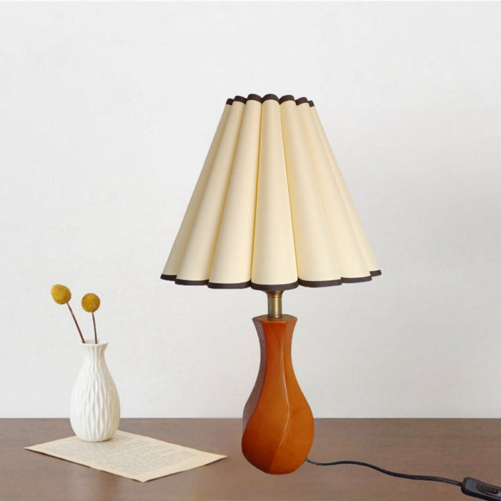 Lampe de table 1 lumière en bois et tissu vintage traditionnel pour salon 