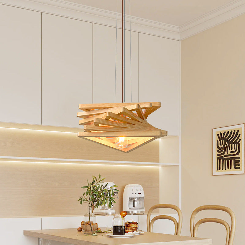 Suspension Luminaire Traditionnelle Japonaise en Bois et Fer à 1 Lumière pour Salon 