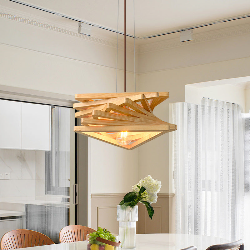 Suspension Luminaire Traditionnelle Japonaise en Bois et Fer à 1 Lumière pour Salon 