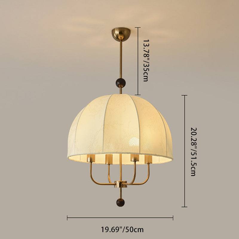 Traditional Vintage Dome Wood Iron Fabric 4/5-Light Chandelier For Living Room