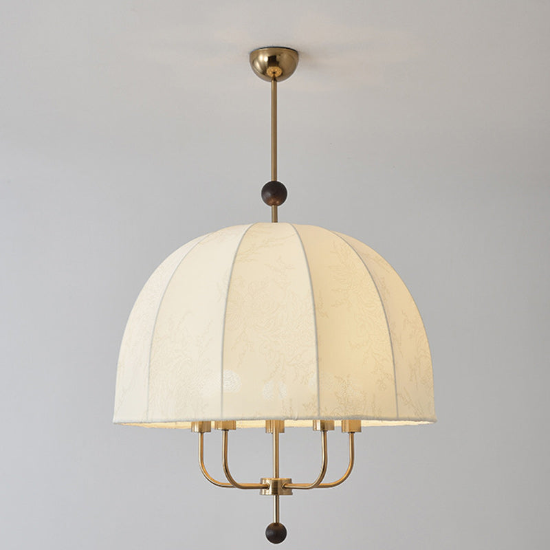 Traditional Vintage Dome Wood Iron Fabric 4/5-Light Chandelier For Living Room