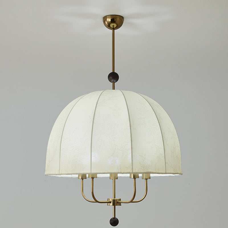 Traditional Vintage Dome Wood Iron Fabric 4/5-Light Chandelier For Living Room