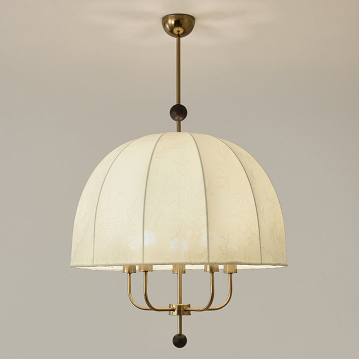 Traditional Vintage Dome Wood Iron Fabric 4/5-Light Chandelier For Living Room