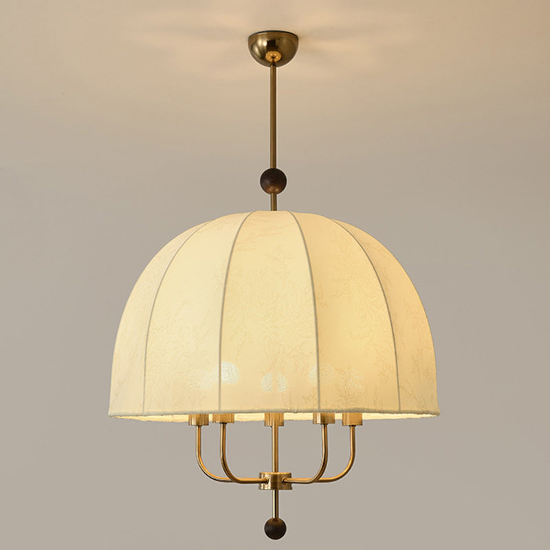 Traditional Vintage Dome Wood Iron Fabric 4/5-Light Chandelier For Living Room