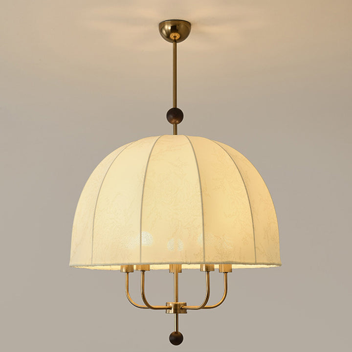 Traditional Vintage Dome Wood Iron Fabric 4/5-Light Chandelier For Living Room