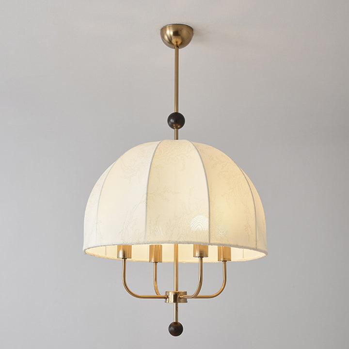 Traditional Vintage Dome Wood Iron Fabric 4/5-Light Chandelier For Living Room