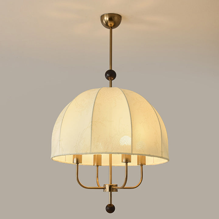 Traditional Vintage Dome Wood Iron Fabric 4/5-Light Chandelier For Living Room