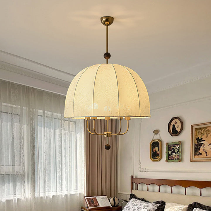 Traditional Vintage Dome Wood Iron Fabric 4/5-Light Chandelier For Living Room