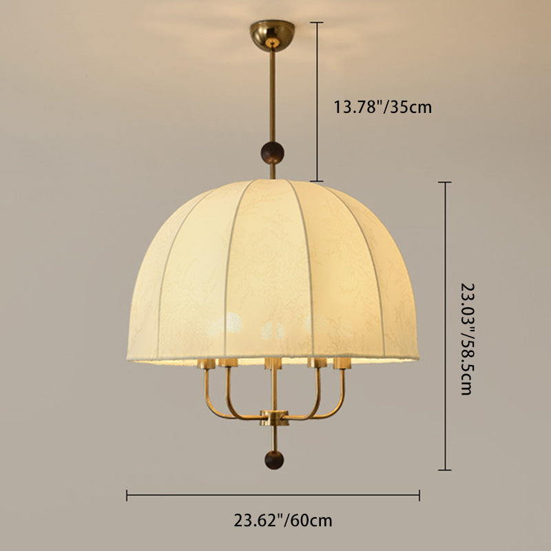 Traditional Vintage Dome Wood Iron Fabric 4/5-Light Chandelier For Living Room