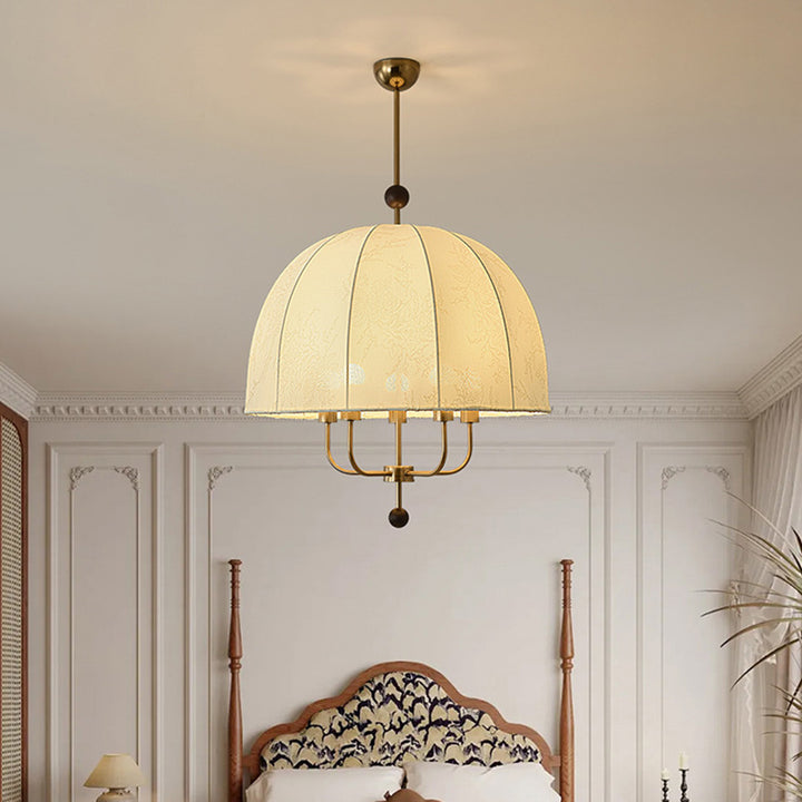 Traditional Vintage Dome Wood Iron Fabric 4/5-Light Chandelier For Living Room