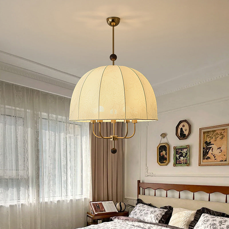 Traditional Vintage Dome Wood Iron Fabric 4/5-Light Chandelier For Living Room