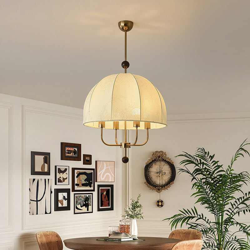 Traditional Vintage Dome Wood Iron Fabric 4/5-Light Chandelier For Living Room