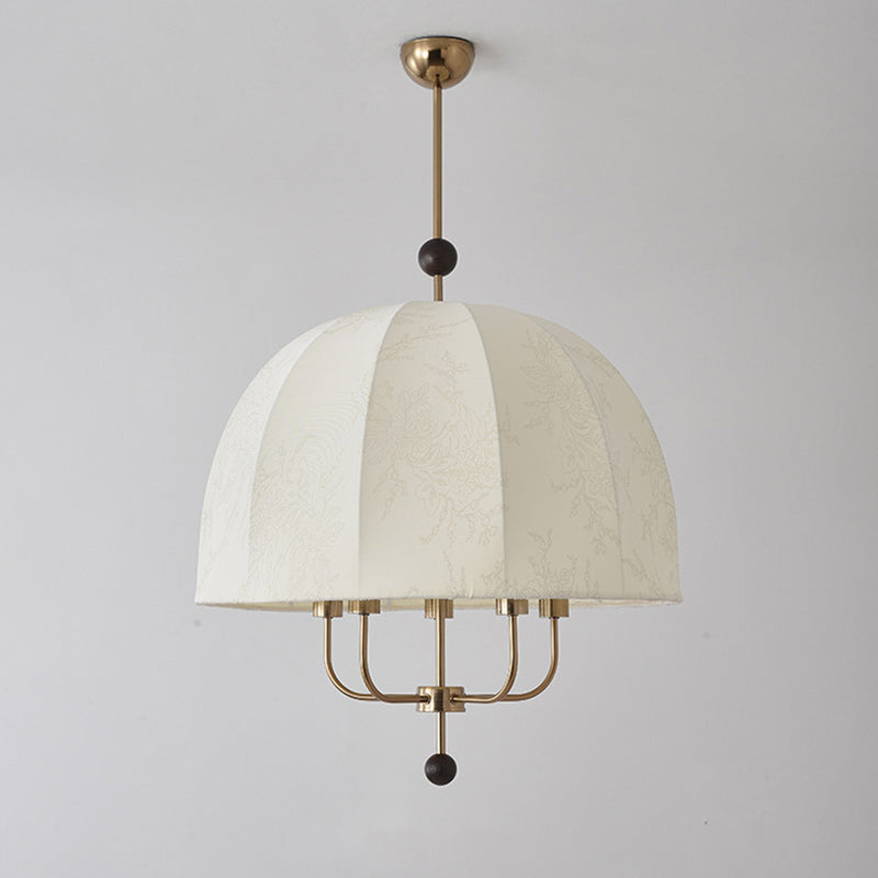 Traditional Vintage Dome Wood Iron Fabric 4/5-Light Chandelier For Living Room