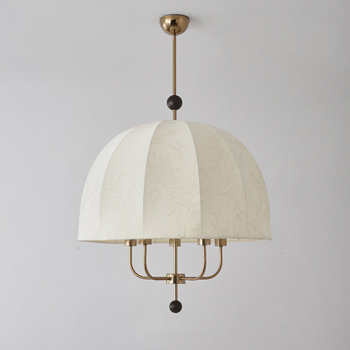Traditional Vintage Dome Wood Iron Fabric 4/5-Light Chandelier For Living Room