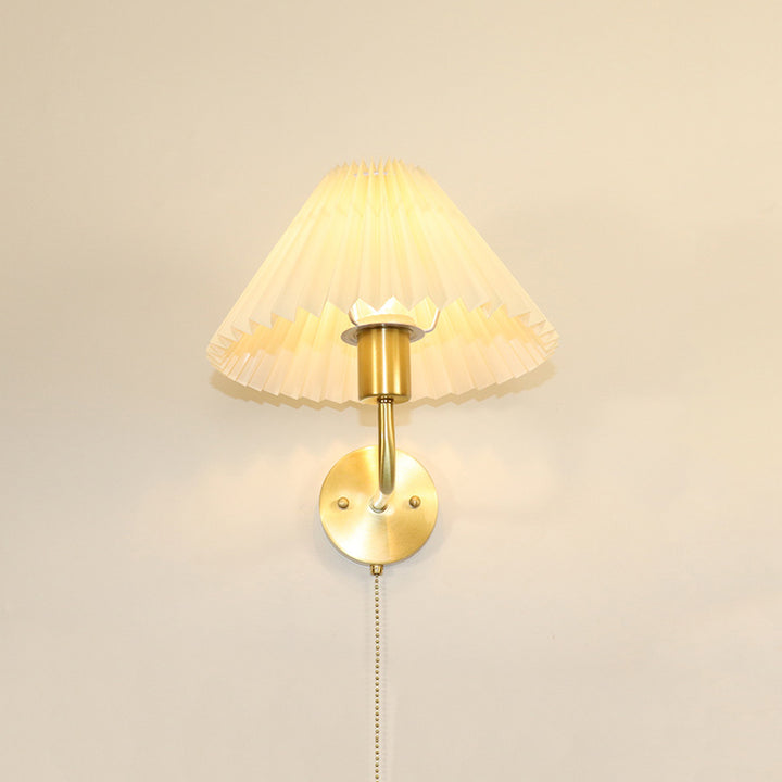 Contemporary Nordic Drum Copper Fabric 1-Light Wall Sconce Lamp For Living Room
