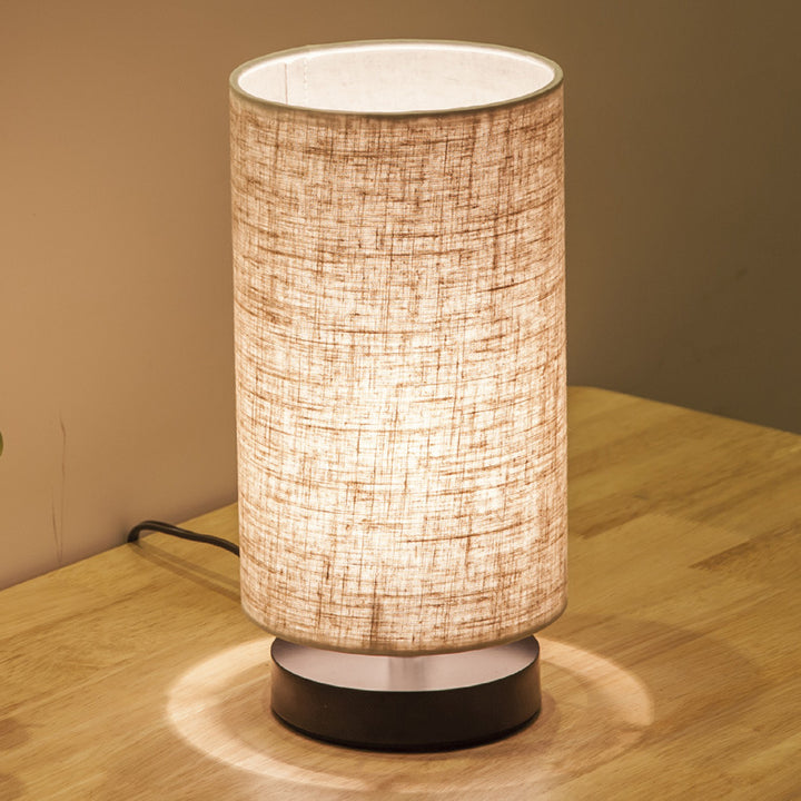 Lampe de table 1 lumière en tissu de fer cylindrique japonais traditionnel pour salon 