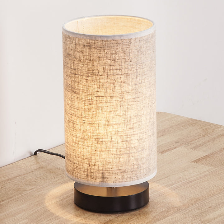 Lampe de table 1 lumière en tissu de fer cylindrique japonais traditionnel pour salon 