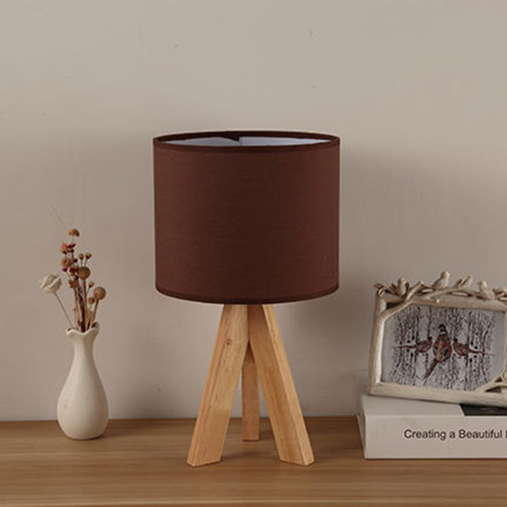 Contemporary Creative Cylinder Wood Fabric 1-Light Table Lamp For Living Room