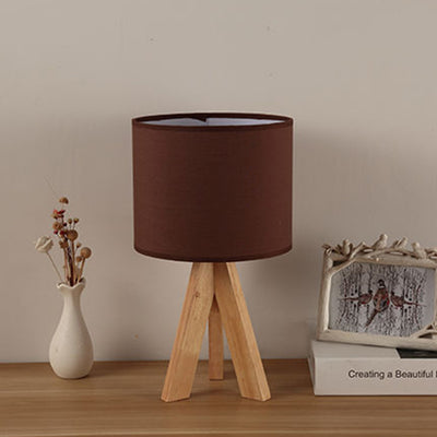 Contemporary Creative Cylinder Wood Fabric 1-Light Table Lamp For Living Room