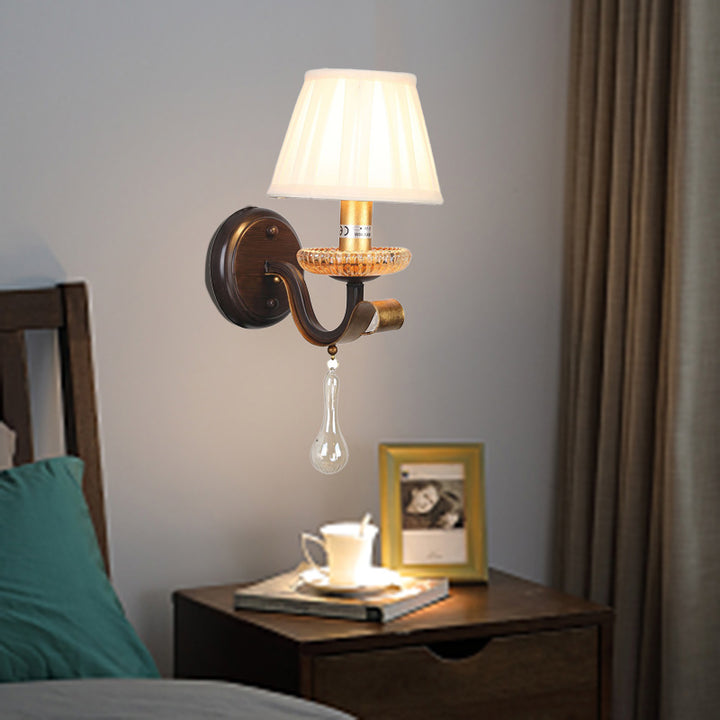 Applique Murale 1 Lumière en Fer et Verre avec Tambour Traditionnel Français pour Salon 