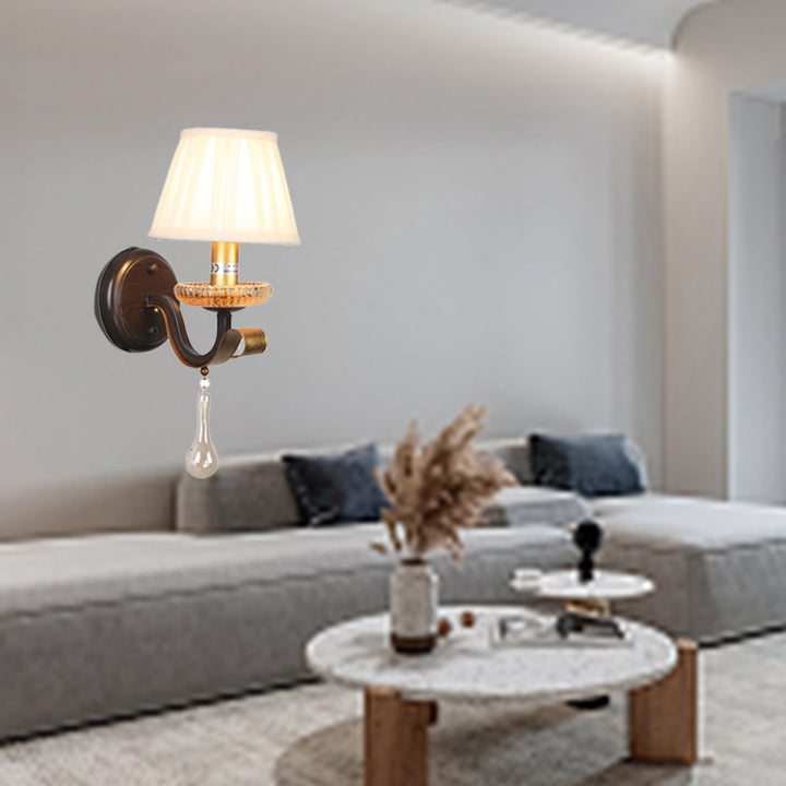 Applique Murale 1 Lumière en Fer et Verre avec Tambour Traditionnel Français pour Salon 
