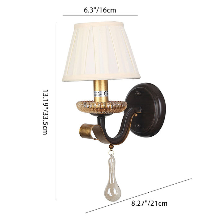 Applique Murale 1 Lumière en Fer et Verre avec Tambour Traditionnel Français pour Salon 