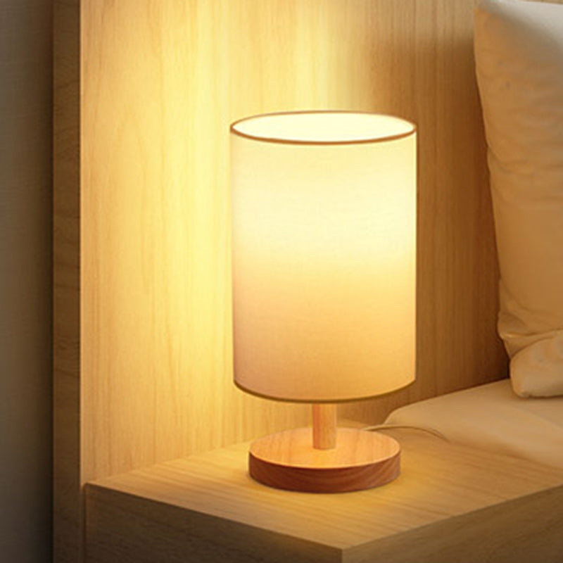 Lampe de table 1 lumière en tissu de bois cylindrique japonais traditionnel pour salon 