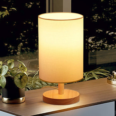 Lampe de table 1 lumière en tissu de bois cylindrique japonais traditionnel pour salon 