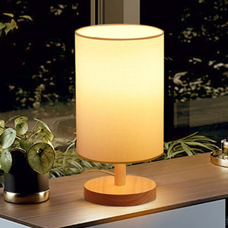 Lampe de table 1 lumière en tissu de bois cylindrique japonais traditionnel pour salon 