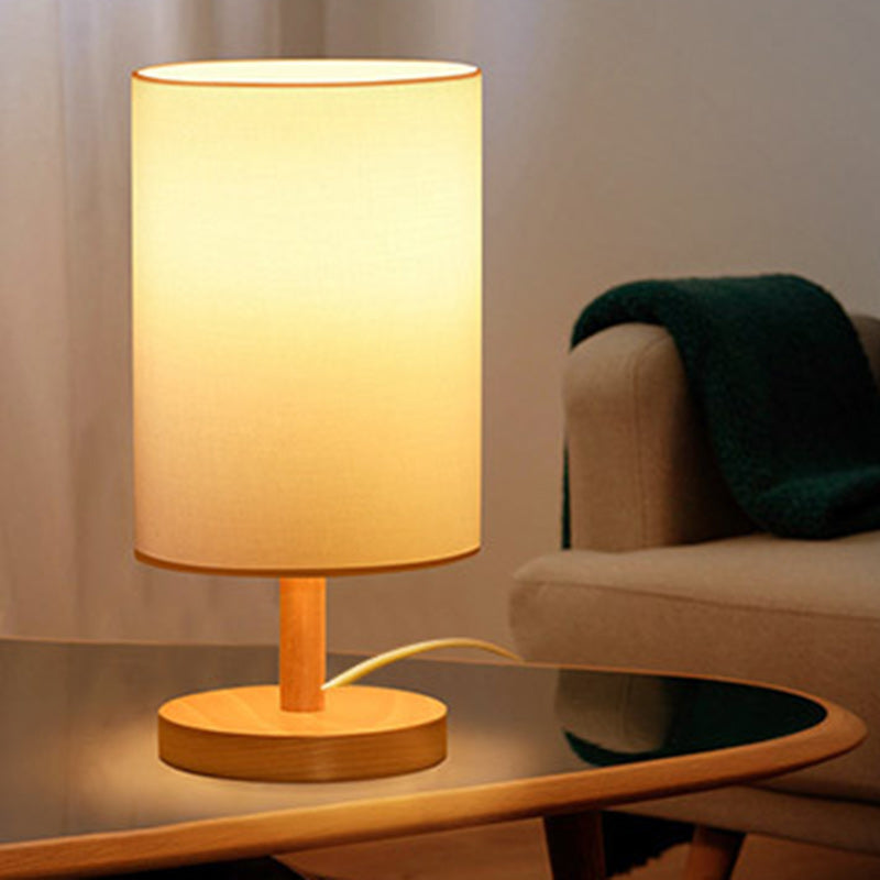 Lampe de table 1 lumière en tissu de bois cylindrique japonais traditionnel pour salon 