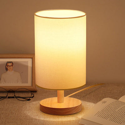 Lampe de table 1 lumière en tissu de bois cylindrique japonais traditionnel pour salon 