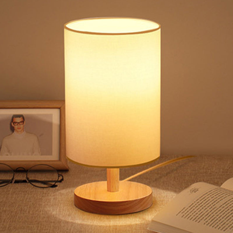 Lampe de table 1 lumière en tissu de bois cylindrique japonais traditionnel pour salon 