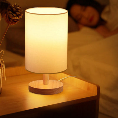 Lampe de table 1 lumière en tissu de bois cylindrique japonais traditionnel pour salon 