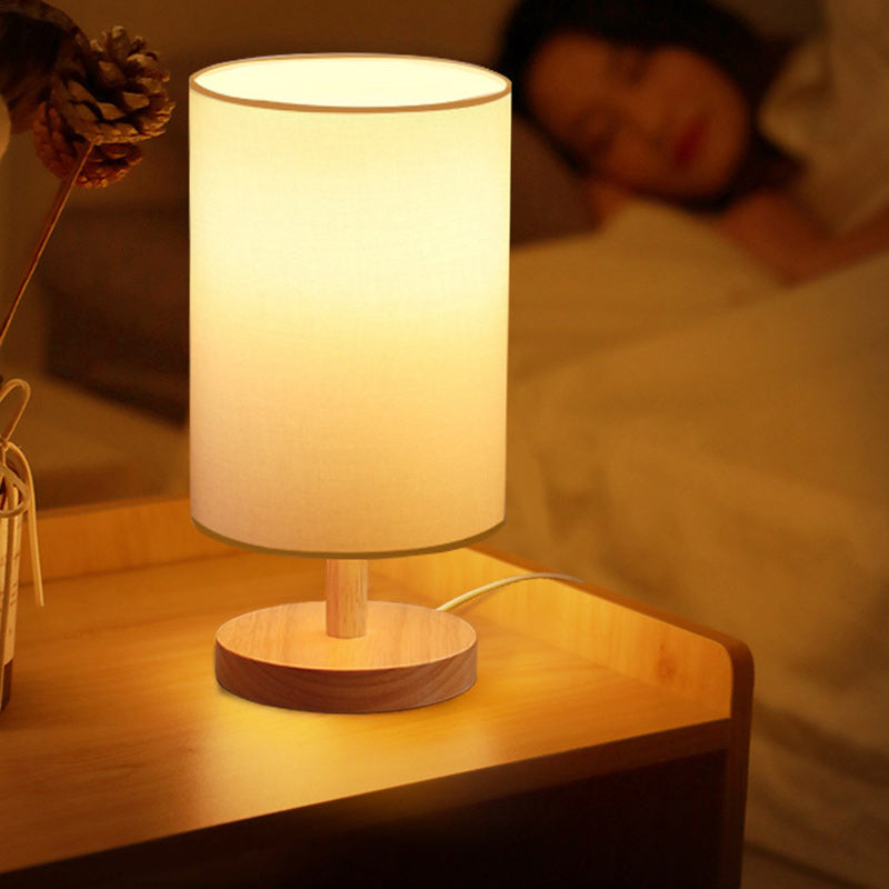 Lampe de table 1 lumière en tissu de bois cylindrique japonais traditionnel pour salon 