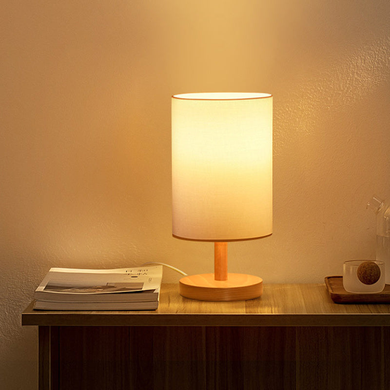Lampe de table 1 lumière en tissu de bois cylindrique japonais traditionnel pour salon 
