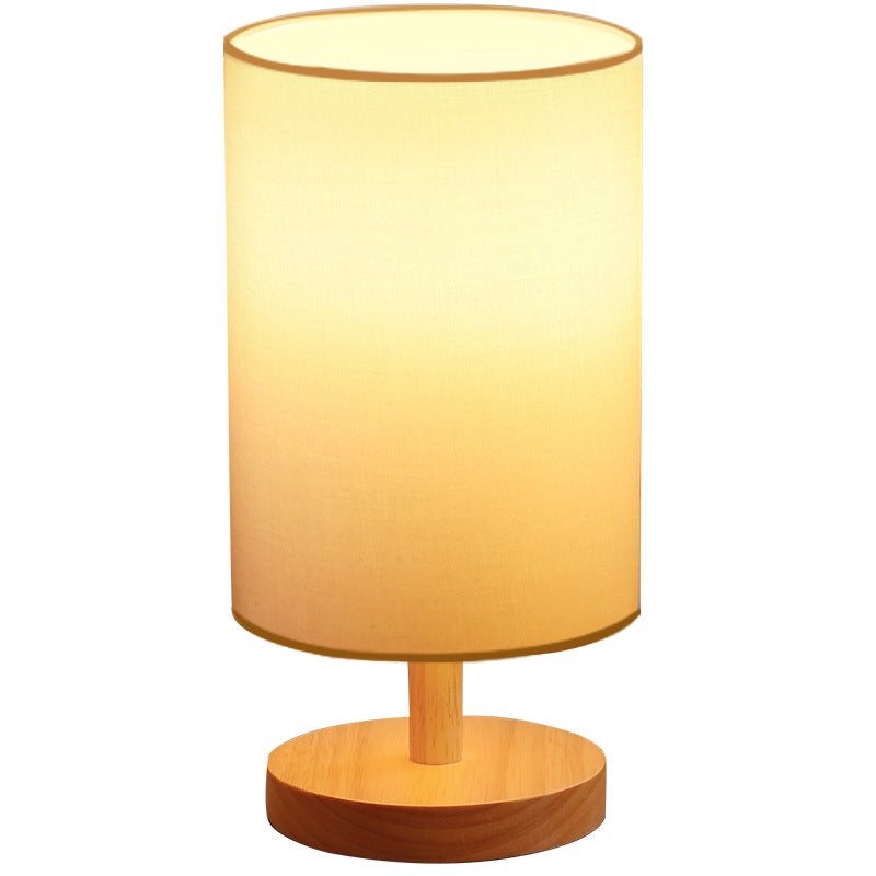Lampe de table 1 lumière en tissu de bois cylindrique japonais traditionnel pour salon 