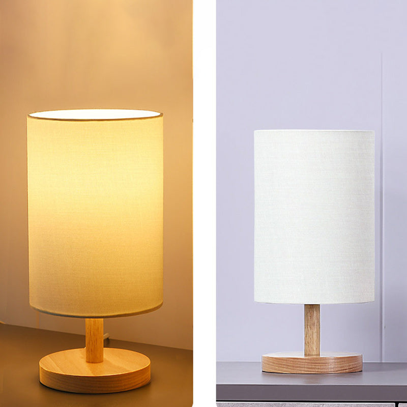 Lampe de table 1 lumière en tissu de bois cylindrique japonais traditionnel pour salon 
